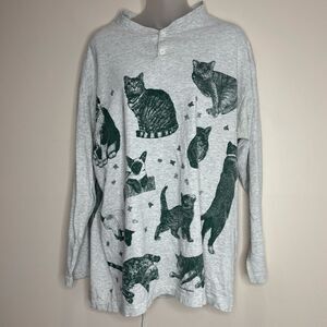 Vintage Rel-e-vant Products Cats all Over Tee 1994 XL Long Sleeve T Shirt Cotton